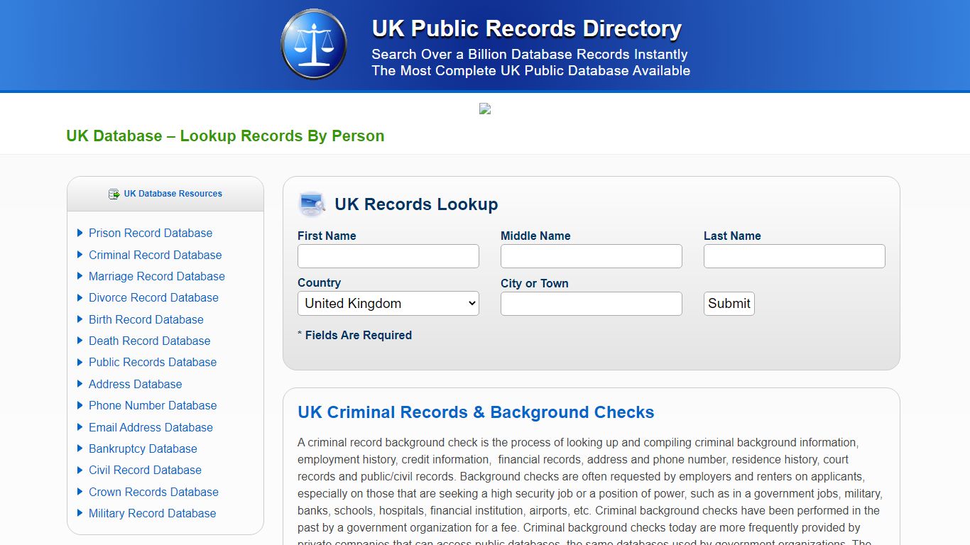 UK Database - Lookup Records By Person - UK Public Records Directory